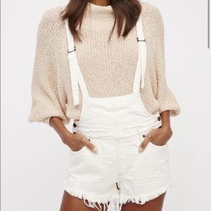 Free People Strappy Denim Mini Overalls in White